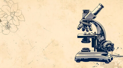 Vintage microscope on textured background