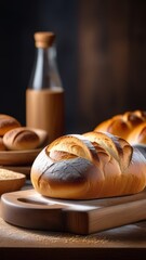 Freshly Baked Bread on Table in Soft Morning Light, Inviting an Appetizing and Cozy Ambiance
