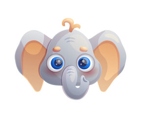 Cute elephant head on a white background. Vector illustration.