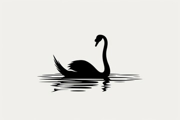 minimalist illustration of sleek, swan silhouetted against stark white background