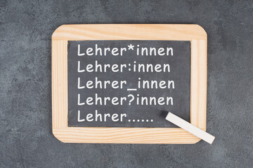 Gender language addressing female, male and diverse identity of teacher, called Lehrer in german,...