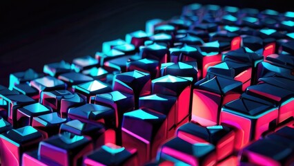Obraz premium Abstract 3d cubes tech speed movement pattern design background concept illuminating blue and orange