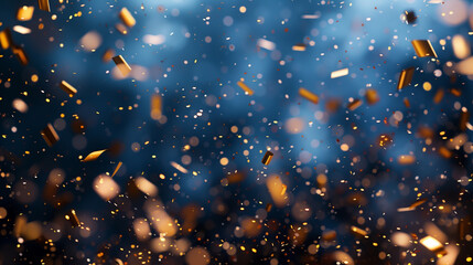 Golden Glitter Confetti Explosion on Navy Blue Background
