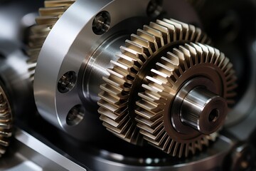 An Up-close View of a Helical Gear Demonstrating the Precision and Complexity of Industrial Machinery - obrazy, fototapety, plakaty