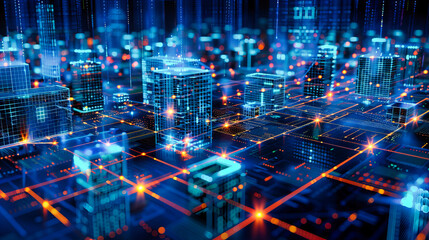 The pulse of a smart city, illuminated by the network of technology and digital connectivity, shaping the urban landscape of the future