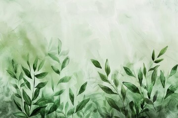 Soothing Green Watercolor Foliage, Abstract Spring Eco Nature Background, Organic Digital Painting