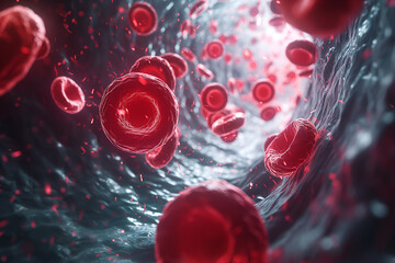 Blood cells in Artery. 3d rendering medical illustration. - obrazy, fototapety, plakaty