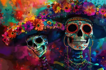 Foto op Canvas Vibrant Digital Painting of a Colorful Día de los Muertos (Day of the Dead) Celebration © furyon