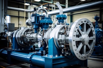 Fototapeta premium The Intricate Network of Pipes and Gauges Surrounding a Boiler Feedwater Pump in a Power Plant