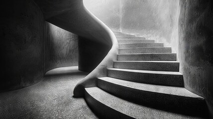 Stepping up an imagined staircase to success in grayscale - obrazy, fototapety, plakaty