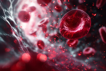 Blood cells in Artery. 3d rendering medical illustration.