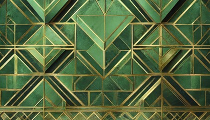 a retro green wallpaper featuring an Art Deco-inspired pattern with geometric motifs and metallic accents, reminiscent of the glamorous design trends of the Roaring Twenties, adding a touch of eleganc