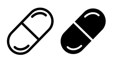 Capsule and Pharmaceutical Pill Icons. Medication and Health Supplement Symbols.