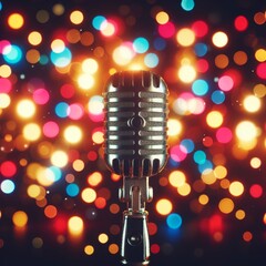 Vintage Microphone with Dazzling Bokeh Celebration