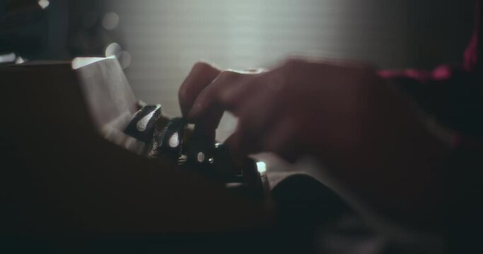 Senior Man Typing On Old Typewriter Pensive Contemplative Old Man Working