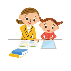 勉強を教えている女の先生と女の子