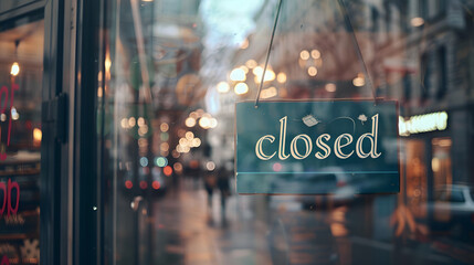A sign that says "Sorry, we're closed". Shops