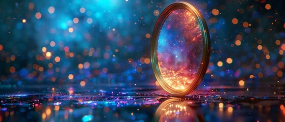 Fantasy mirror, colorful magical glow, sparkles everywhere super realistic - obrazy, fototapety, plakaty