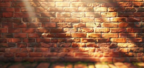 An empty space is defined by a red brick wall, with light and shadow creating a romantic landscape.