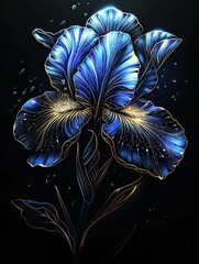 A beautiful picture of an iris, black background