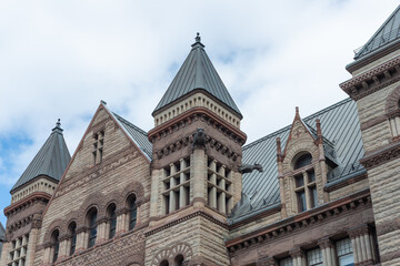 Fototapeta premium roofline of Toronto Old City Hall, a historical landmark, located at 60 Queen Street West - west facade