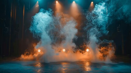 Empty stage with dramatic lighting and smoke effects - obrazy, fototapety, plakaty