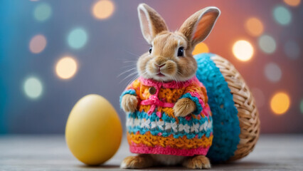 Fototapeta na wymiar Cute stylish cartoon rabbit with Easter eggs.