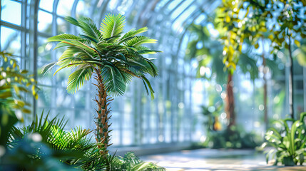 Tropical plant leaves in a lush setting, reflecting the exotic beauty of nature and the vibrant life of a botanical garden or rainforest