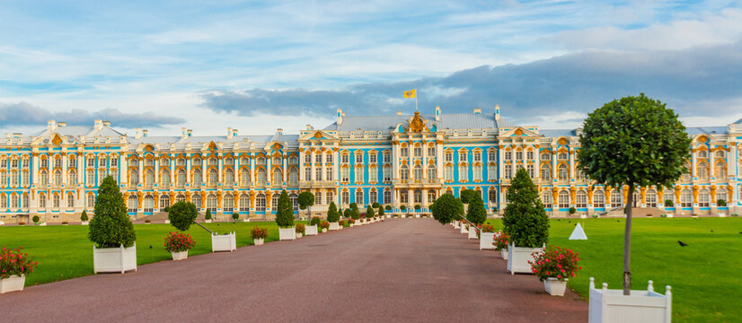 PUSHKIN, ST. PETERSBURG, RUSSIA - OCTOBER 21, 2024: View of the Catherine Palace in Tsarskoye Selo.