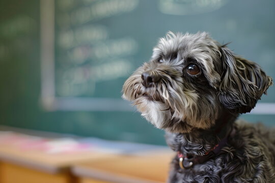 Closeup of a dog sitting indoors looking at the camera