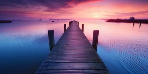 Sun Setting Over Dock on Water - Powered by Adobe