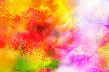 Vibrant Burst of Colored Powder on White Background.