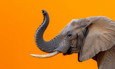 Majestic Elephant With Tusks on Orange Background