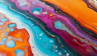 Close up of an acrylic pour with vibrant colors - obrazy, fototapety, plakaty