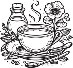 Tea cup outline vector, a cup of coffee, vector illustration.