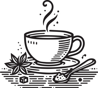 Tea cup outline vector, a cup of coffee, vector illustration.