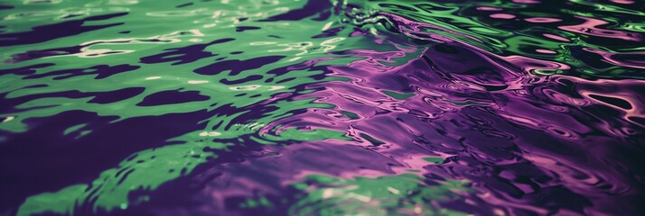 Fototapeta na wymiar Close-up view of a liquid surface with ripples in mesmerizing shades of purple and green, creating a soothing, hypnotic effect.