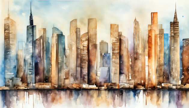 Modern Cityscape Watercolor Artwork