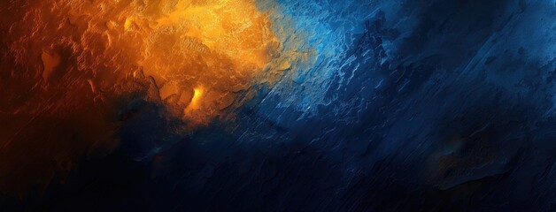 Cosmic-inspired abstract with fiery orange and cool blue blending into a dynamic nebula effect.