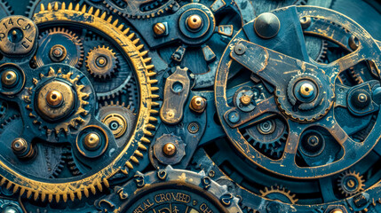 Intricate vintage clockwork mechanism close-up