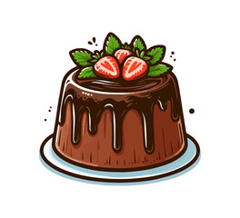Molten chocolate cake hand drawn vector illustration