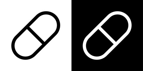 Medical Capsule and Pill Icons. Medicine and Vitamin Supplements in Thin Line Style. - obrazy, fototapety, plakaty