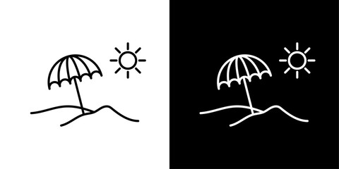 Sunny Holiday Beach and Resort Icons. Island Vacation and Relaxation Symbols.