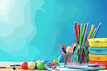 Back to school supplies and stationery, education and learning concept, vector illustration. - obrazy, fototapety, plakaty