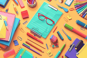 Back to school supplies and stationery, education and learning concept, vector illustration.