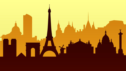 Silhouette vector background with Paris attractions. Travel illustration - obrazy, fototapety, plakaty