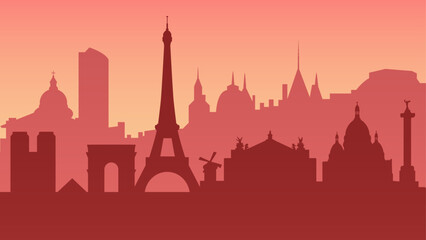 Silhouette of famous sights and places in Paris. Vector background  - obrazy, fototapety, plakaty