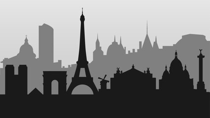 Naklejka premium Vector background with silhouettes of Paris attractions