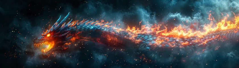 Fotobehang Fiery Dragon Unleashing Fury © Xistudio