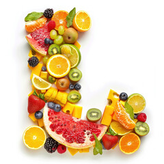 Vitamin Rich Assortment of Tropical Fruits Forming a Letter 'L'